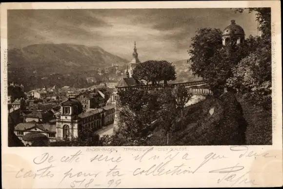 Ak Baden Baden am Schwarzwald, Terrasse vom Neuen Schloss