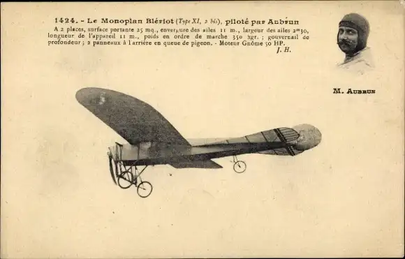 Ak Monoplane Bleriot, gesteuert von Aubrun