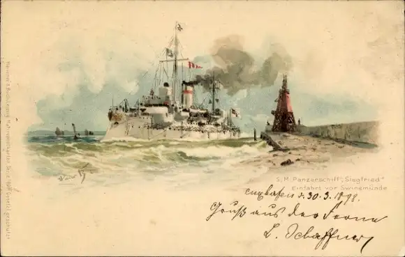 Künstler Litho Bohrdt, Hans, Swinemünde, Deutsches Kriegsschiff, SMS Siegfried, Panzerschiff