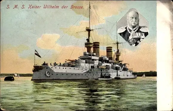 Ak Deutsches Kriegsschiff, SMS Kaiser Wilhelm der Große, Portrait Kaiser Wilhelm I.