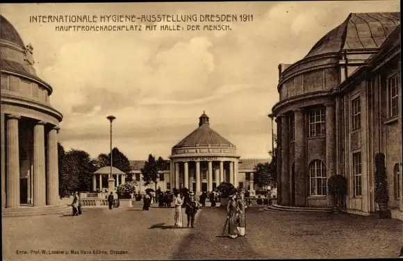 Ak Dresden, Internationale Hygiene-Ausstellung Dresden 1911, Hauptpromenadenplatz, Halle Der Mensch