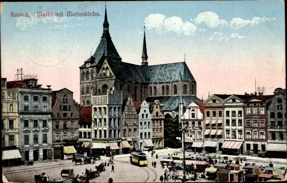Ak Hansestadt Rostock, Markt, Marienkirche
