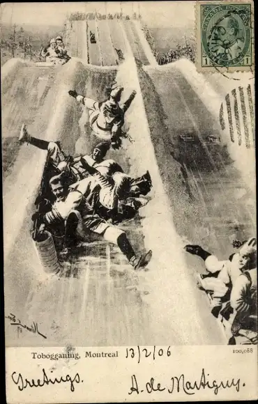 Ak Montreal Quebec Kanada, Rodeln