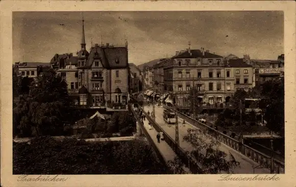 Ak Saarbrücken im Saarland, Luisenbrücke, Straßenbahn