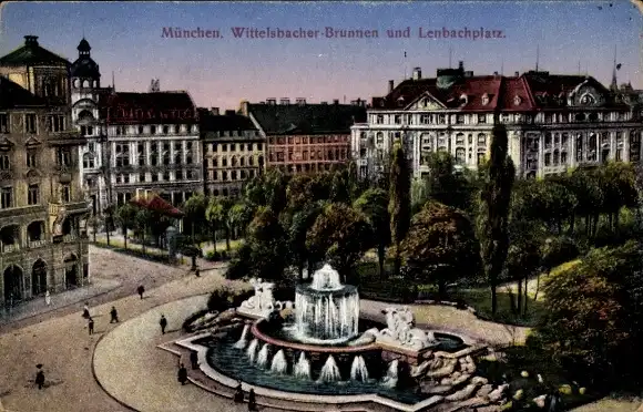 Ak München, Wittelsbacher-Brunnen, Lenbachplatz