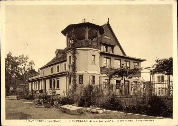 Ak Châtenois Kestenholz Alsace Bas Rhin, Hotel-Restaurant de la Gare