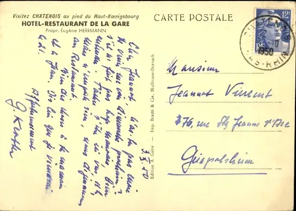 Ak Châtenois Kestenholz Alsace Bas Rhin, Hotel-Restaurant de la Gare