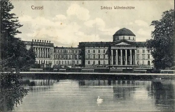 Ak Bad Wilhelmshöhe Kassel in Hessen, Schloss Wilhelmshöhe, Teich