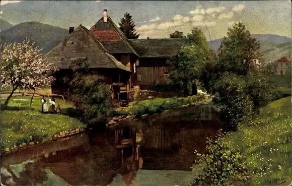 Künstler Ak Hoffmann, H., Schönau im Schwarzwald, altes Haus an der Wiese
