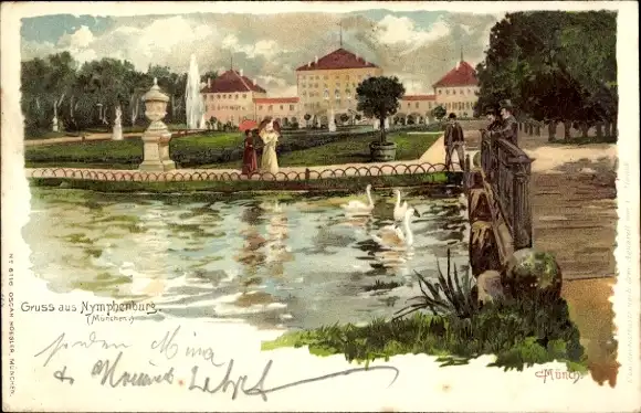 Künstler Litho Nymphenburg München Bayern, Schloss