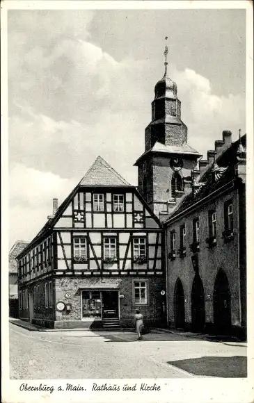 Ak Obernburg am Main Unterfranken, Rathaus, Kirche