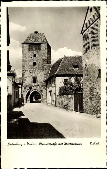 Ak Ladenburg am Neckar Baden, Wormser Straße, Martinsturm