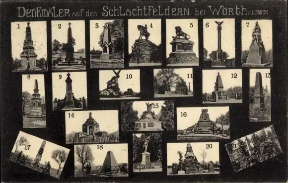 Ak Wœrth sur Sauer Woerth Wörth an der Sauer Elsass Bas Rhin, Denkmäler von den Schlachtfeldern