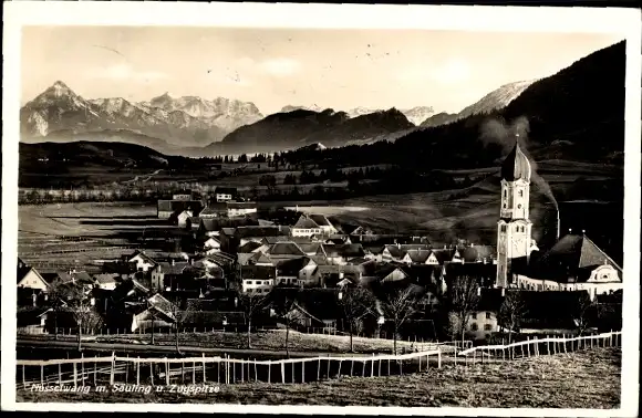 Ak Nesselwang, Panorama mit Säuling und Zugspitze