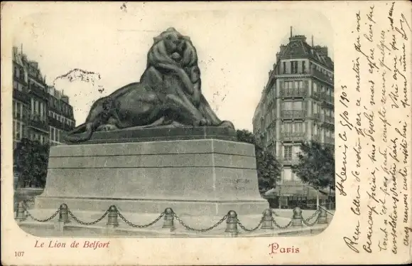 Ak Paris XIV Observatoire, Le Lion de Belfort