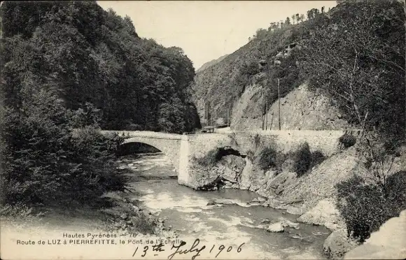 Ak Pierrefitte Nestalas Hautes Pyrénées, Route a Luz, le Pont de l'Echelle