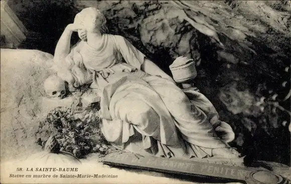 Ak La Sainte Baume Bouches du Rhône, Statue en marbre de Sainte-Marie-Madeleine
