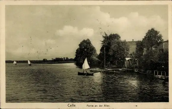 Ak Celle in Niedersachsen, Partie an der Aller, Segelboote