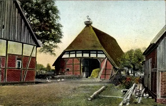 Ak Offensen Wienhausen Niedersachsen, Bauernhof, Storchennest