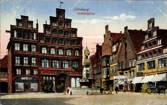 Ak Lüneburg in Niedersachsen, Blick zum Schüttlinghaus, Denkmal, Lindemann's Restaurant