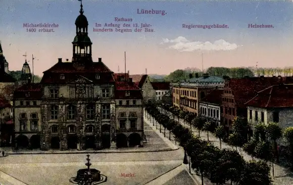 Ak Lüneburg in Niedersachsen, Michaelskirche, Rathaus, Regierungsgebäude, Heinehaus