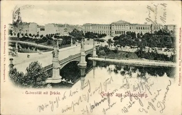 Ak Strasbourg Straßburg Elsass Bas Rhin, Universität, Brücke