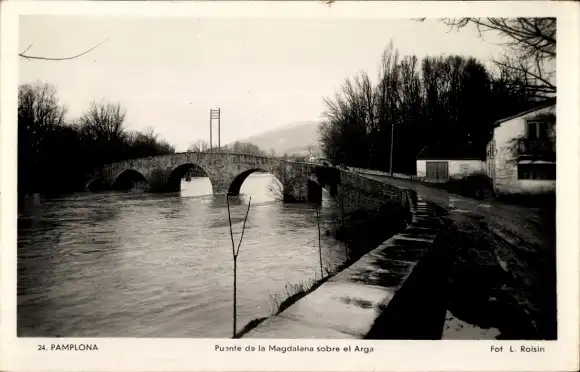 Ak Pamplona Navarra, Puente de la Magdalena sobre el Arga