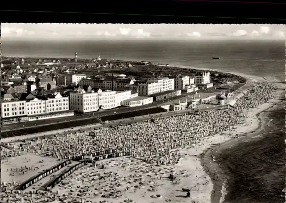 Ak Nordseebad Borkum in Ostfriesland, Strand, Teilansicht, Panorama