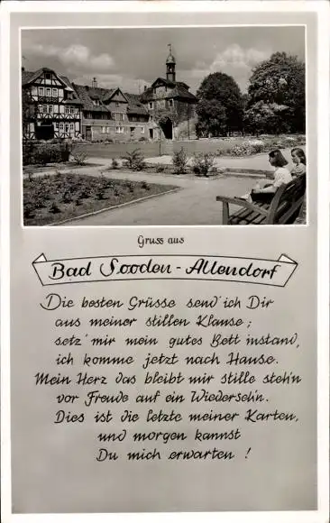 Ak Bad Sooden Allendorf an der Werra Hessen, Teilansicht, Fachwerkhaus, Kirche, Park