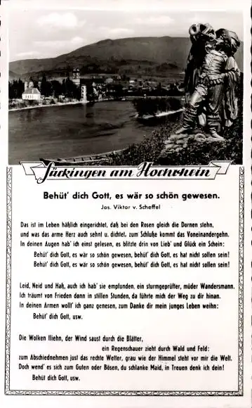 Ak Bad Säckingen am Hochrhein, Totalansicht, Denkmal, Gedicht, Jos. Viktor v. Scheffel