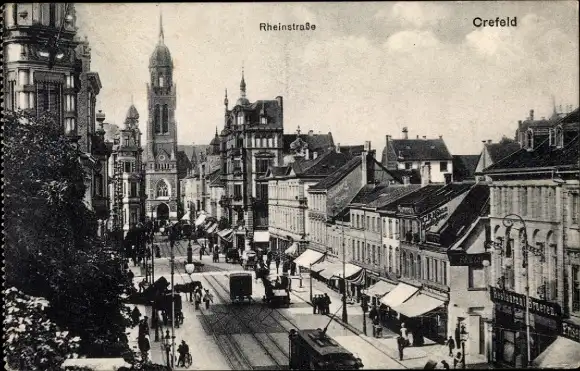 Ak Krefeld am Niederrhein, Rheinstraße, Geschäfte, Rest. Brueren, Straßenbahn