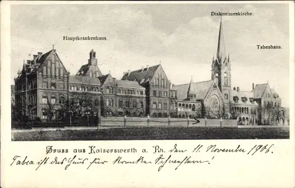 Ak Kaiserswerth Düsseldorf am Rhein, Hauptkrankenhaus, Diakonissenkirche, Tabeahaus
