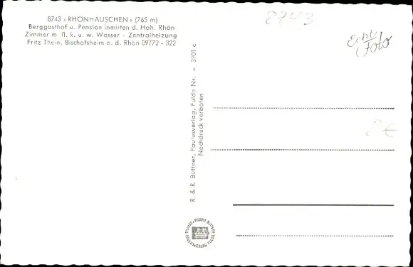 Ak Bischofsheim an der Rhön in Unterfranken, Berggasthof Rhönhäuschen, Inh. Fritz Thein