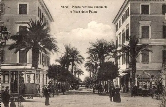 Ak Nervi Genova Genua Liguria, Piazza Vittorio Emanuele, Viale delle Palme