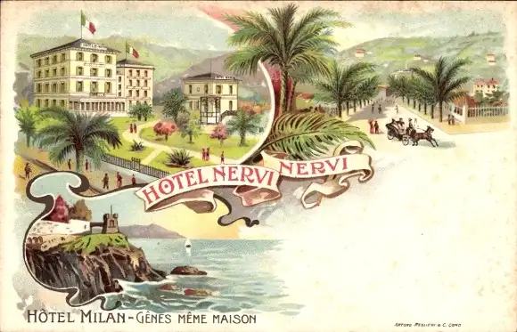 Litho Nervi Genova Genua Liguria, Hotel Nervi, Hotel Milan