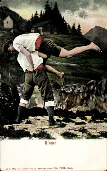 Ak Zwei Männer beim Ringkampf, Ringen