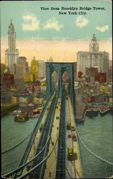 Ak New York City USA, Blick vom Brooklyn Bridge Tower