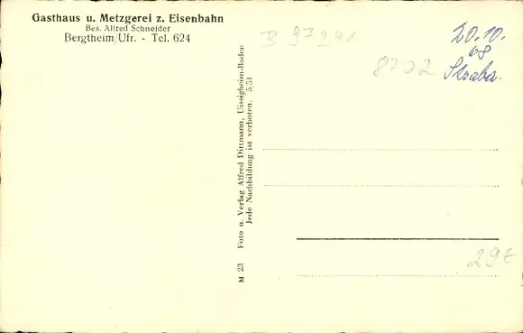 Ak Bergtheim in Unterfranken, Gasthaus und Metzgerei zur Eisenbahn, Saal