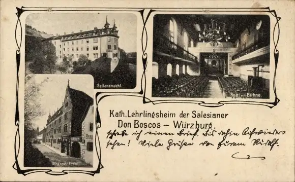 Ak Würzburg am Main Unterfranken, Kath. Lehrlingsheim der Salesianer Don Boscos, Saal