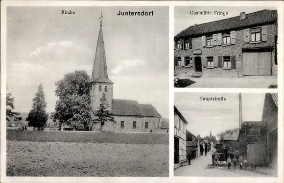 Ak Juntersdorf Zülpich Nordrhein Westfalen, Kirche, Gaststätte Frings, Hauptstraße