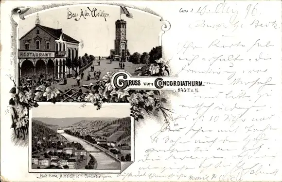 Litho Bad Ems an der Lahn, Concordiaturm, Restaurant, Panorama