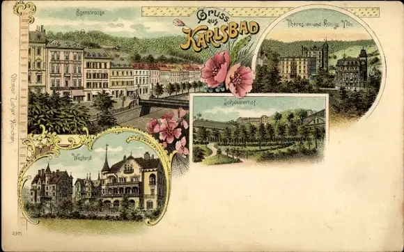 Litho Karlovy Vary Karlsbad Stadt, Egerstraße, Theresien Villa, Westend, Schweizerhof