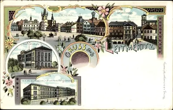 Litho Litoměřice Leitmeritz Region Aussig, Marktplatz, Oberrealschule, Gymnasium