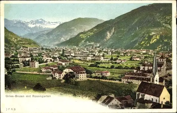Ak Gries Bozen Bolzano Südtirol, Gesamtansicht, Rosengarten