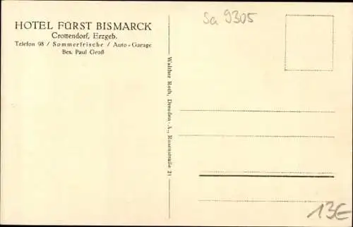 Ak Crottendorf Erzgebirge, Hotel Fürst Bismarck, Inh. Paul Groß