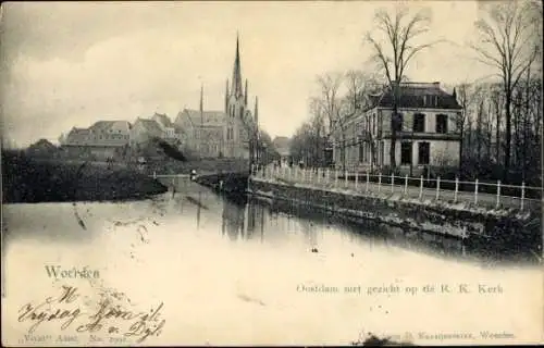 Ak Woerden Utrecht Niederlande, Teilansicht, Oostdam, R. K. Kirche