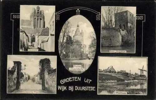 Ak Wijk bij Duurstede Utrecht, Ruine Duurstede, Stadtturm, Wallmauer, Windmühle