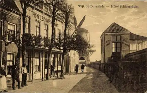 Ak Wijk bij Duurstede Utrecht, Hotel Schipperhuis, Windmühle