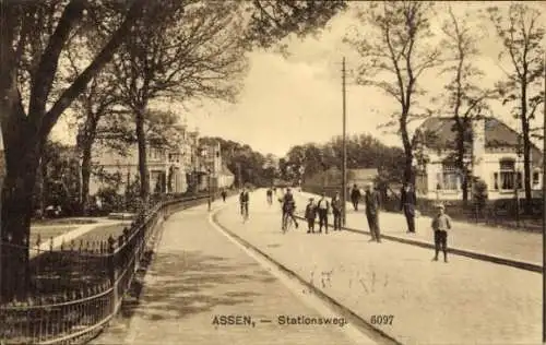 Ak Assen Drenthe Niederlande, Stationsweg