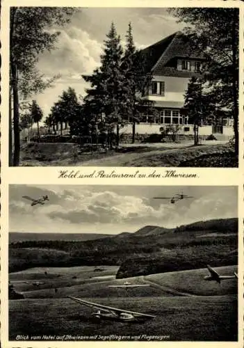 Ak Eschershausen im Weserbergland, Hotel und Restaurant zu den Ithwiesen, Segelflugzeuge